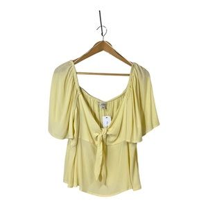 Miss Selfridge Yellow Tie Front Gauzey Flutter Sleeve Top SZ 12